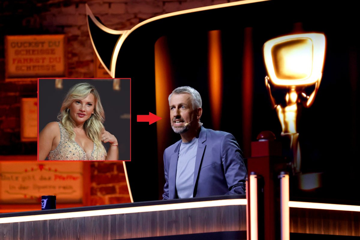 „TV Total“: Evelyn Burdecki kommt Sebastian Pufpaff verdächtig nahe.